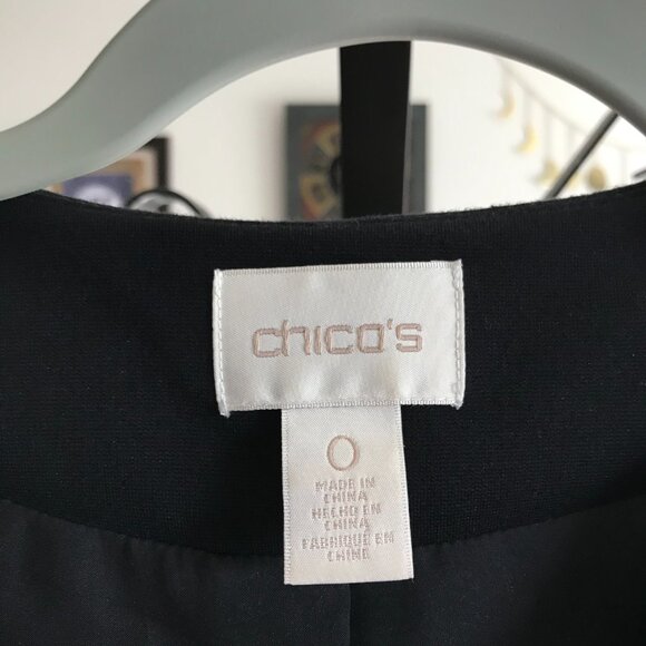 CHICO'S size 0 / S Black Faux Leather & Ponte Leopard Print Accent Zip Jacket - Picture 4 of 4